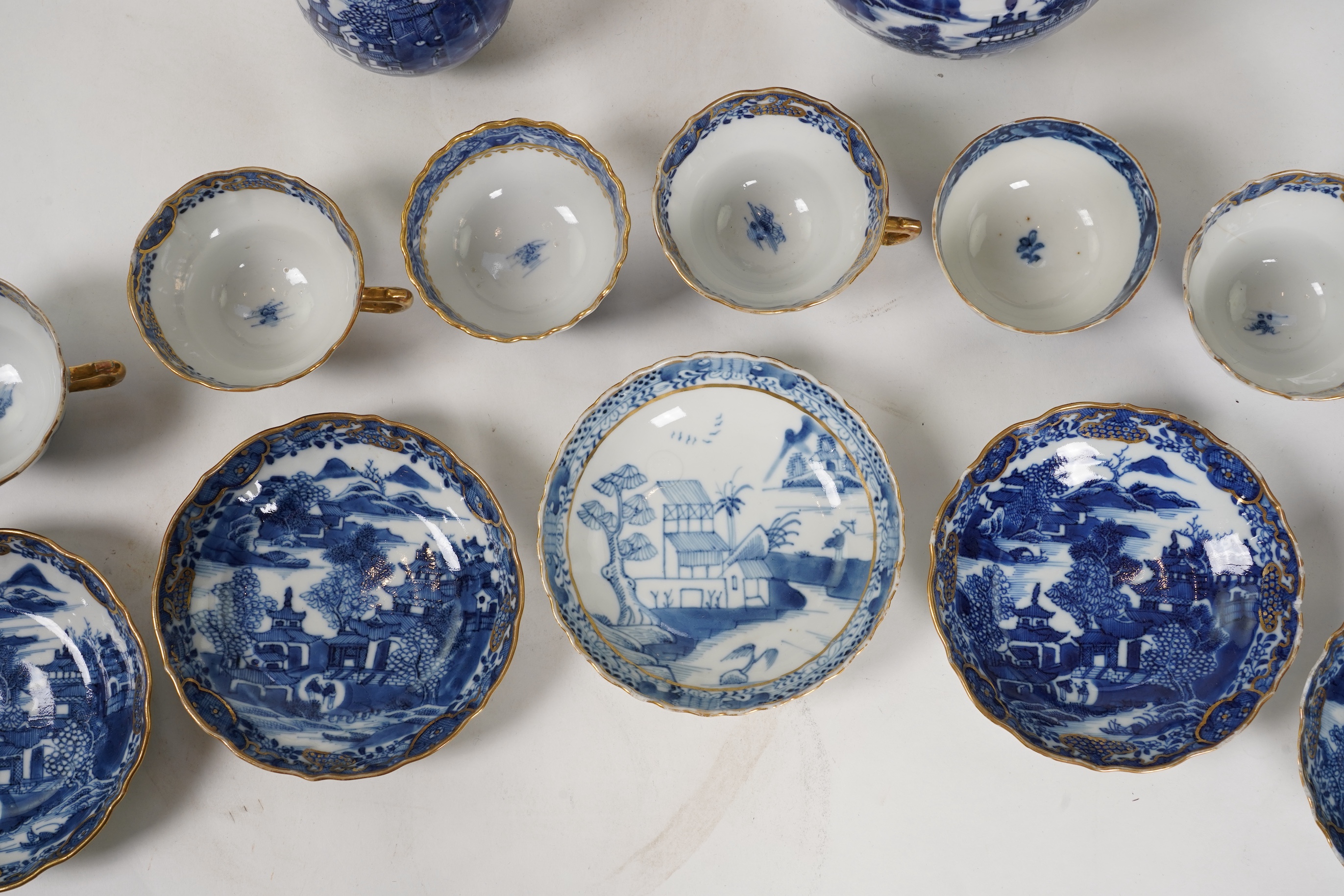 A group of Chinese gilt-decorated blue and white tea wares, Qianlong period